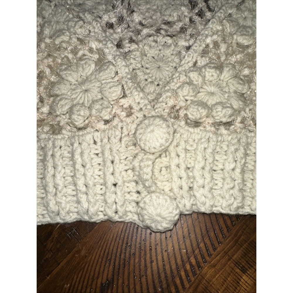 Rebecca Elliot Knitted Cardigan Crochet Flowers Cream Color Sweater - Picture 6 of 10